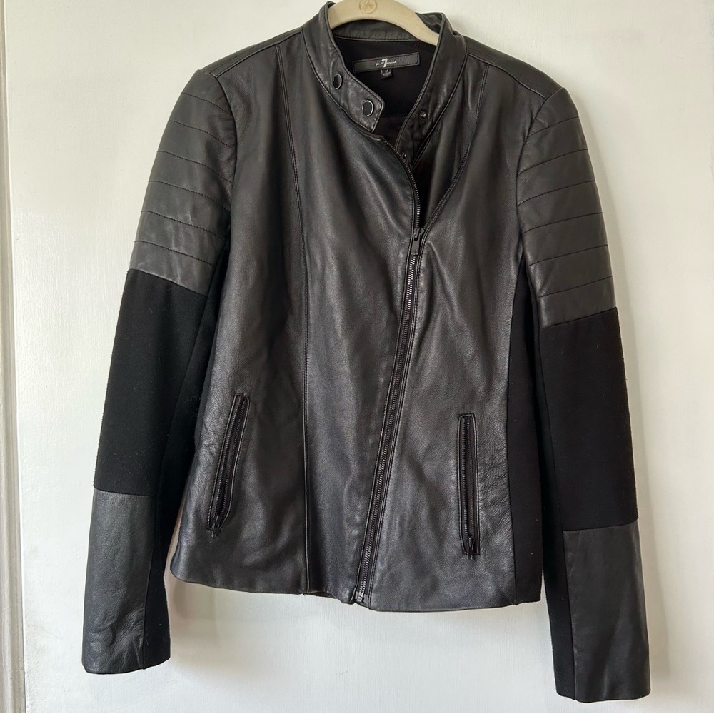 7 For All Mankind Black Leather Moto Jacket M